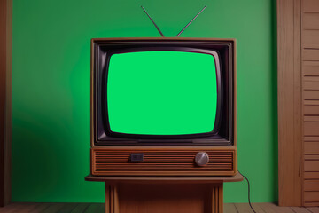 vintage television illustration with green screen  old  scene with green background key frame 