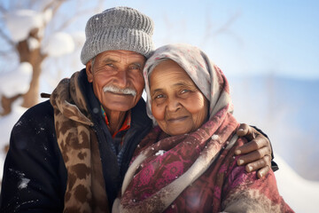 Senior couple in winter wear