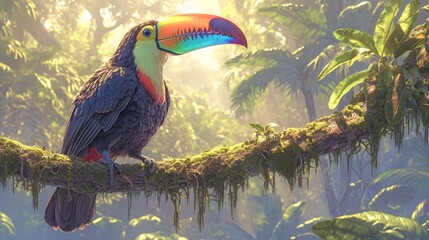 Fototapeta premium Toucan perched on a branch, enjoying the vibrant colors of the Amazon rainforest