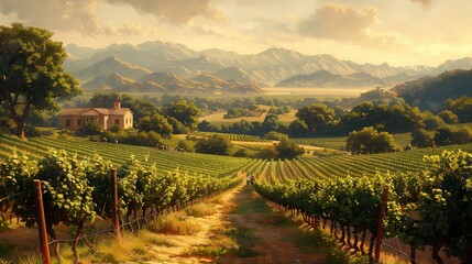 Naklejka premium Workers Gathering Grapes in a Vast Vineyard, generative ai