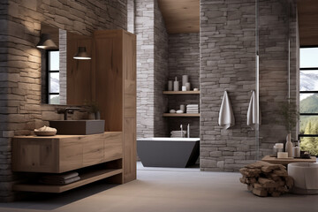 Contemporary rustic bathroom interior design.