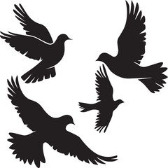 set of silhouettes of birds