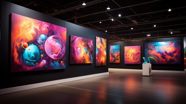 Popup exhibition titled Cosmic Creature Canvas, showcasing dynamic and colorful interpretations of life from across the universe
