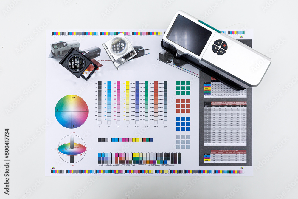 Fototapete print spectrophotometer color measurement. press offset color management lab values.