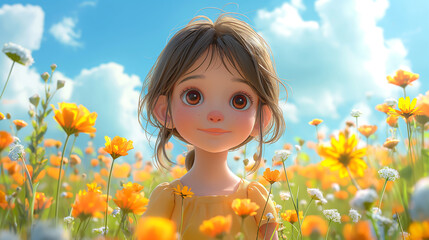 little girl in a field of sunflowers