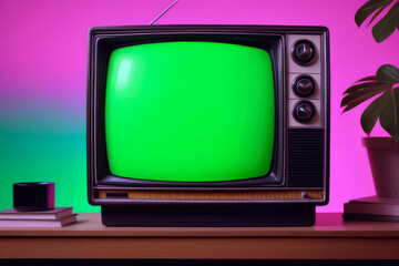 vintage television illustration with green screen  old  scene mock-up 