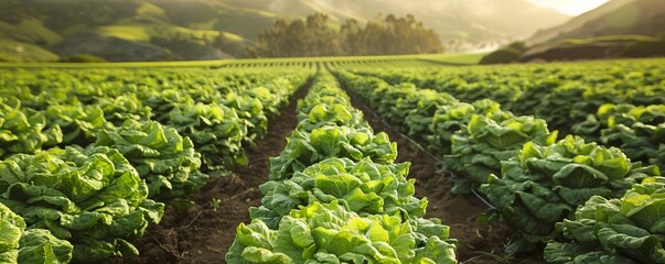 A green row lettuce field in the Salinas Valley, California USA.