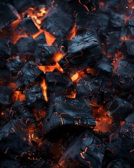 A minimalist image showcasing the stark contrast between the dark, rugged surface of the charcoal and the bright, intense heat emanating from the grill, symbolizing the simplicity and authenticity of 