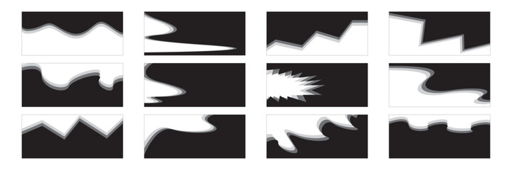 Website border and header set with drops, waves, organic and geometric shapes. Isolated vector template for website, app, poster, banner.