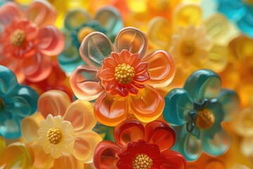 a close up of a bunch of flowers made out of gummy bears and gummy bears gummy bears, gummy bears, flowers, gummy bears, gummy bears, gummy bears, gummy bears, gums, gums, candy flowers