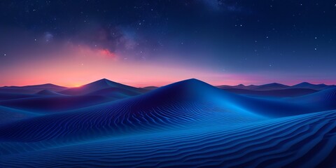 Dawn Landscape, with Desert Sand Dunes. Empty Contemporary Wallpaper with Blue Gradient Starry