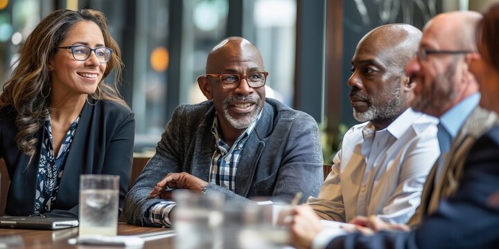 Diverse team of professionals engaging in a discussion - Powered by Adobe