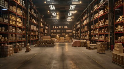 Fototapeta premium Efficient Storage Solutions in a Busy Warehouse, generative ai