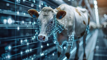 Cow With Digital Overlay Highlighting Biotechnology Advances in Agriculture