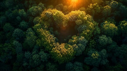 Obraz premium Enchanted Forest: Heart-Shaped Clearing at Sunset, generative ai