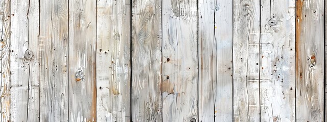 Obraz premium Weathered white wood boards with distinctive grain, white wooden wallpaper