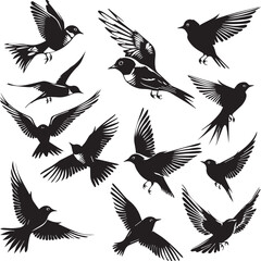 set of silhouettes of birds