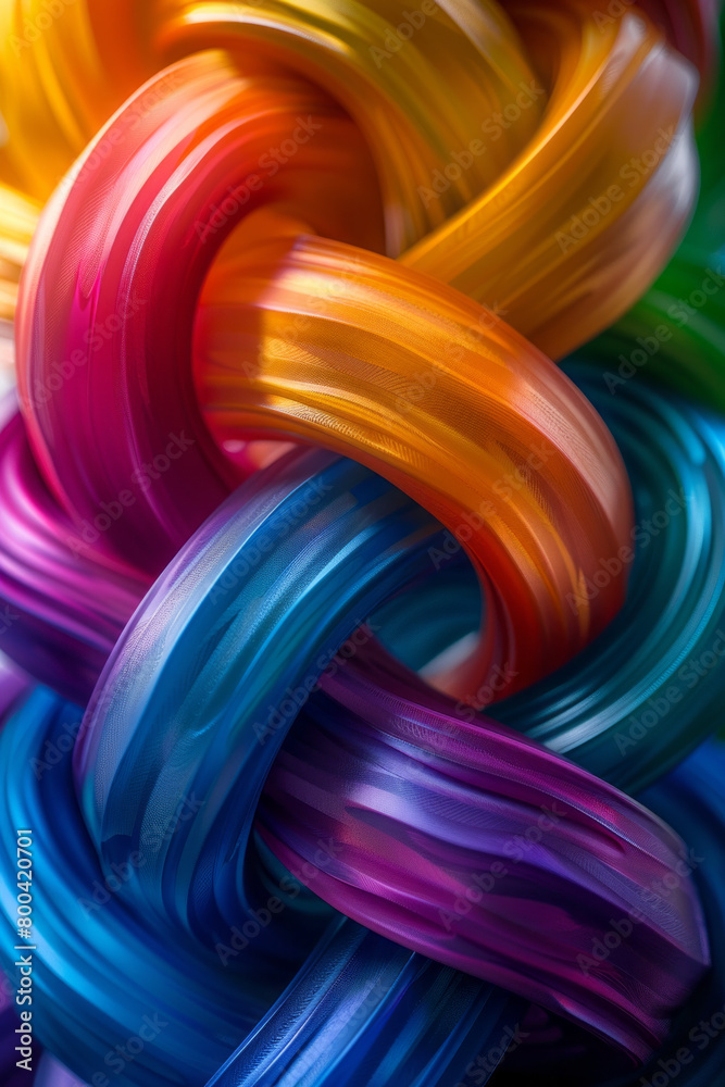 Poster An abstract design of interconnected loops, each loop a different color representing diverse cultures and backgrounds,