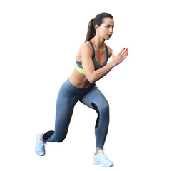 Attractive sport woman doing fitness on a transparent background