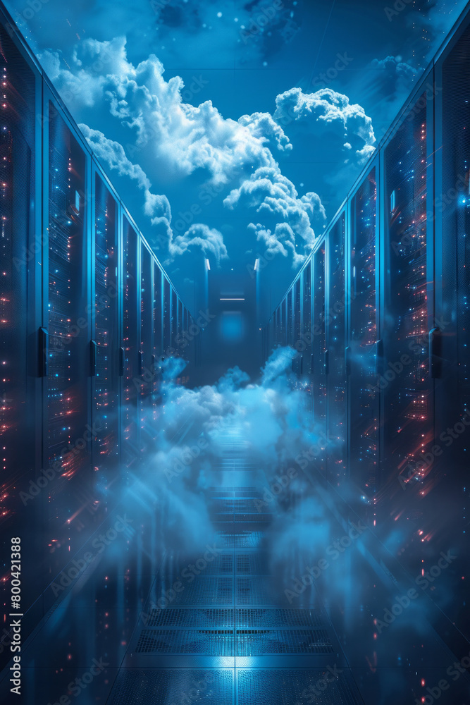 Leinwandbilder A visualization of cloud computing infrastructure, with data centers and storage units interconnected,