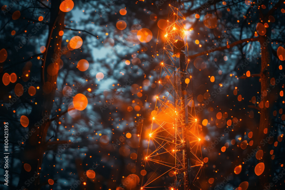 Poster An artistic interpretation of a wireless network, with signals radiating out from a central node,