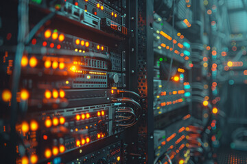 A background showing the inner workings of a computer network, with routers and servers visually connected,