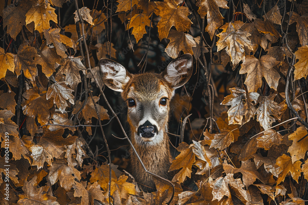 Poster a seamless pattern where the graceful tracks of a deer transform into leafy vines, symbolizing the h