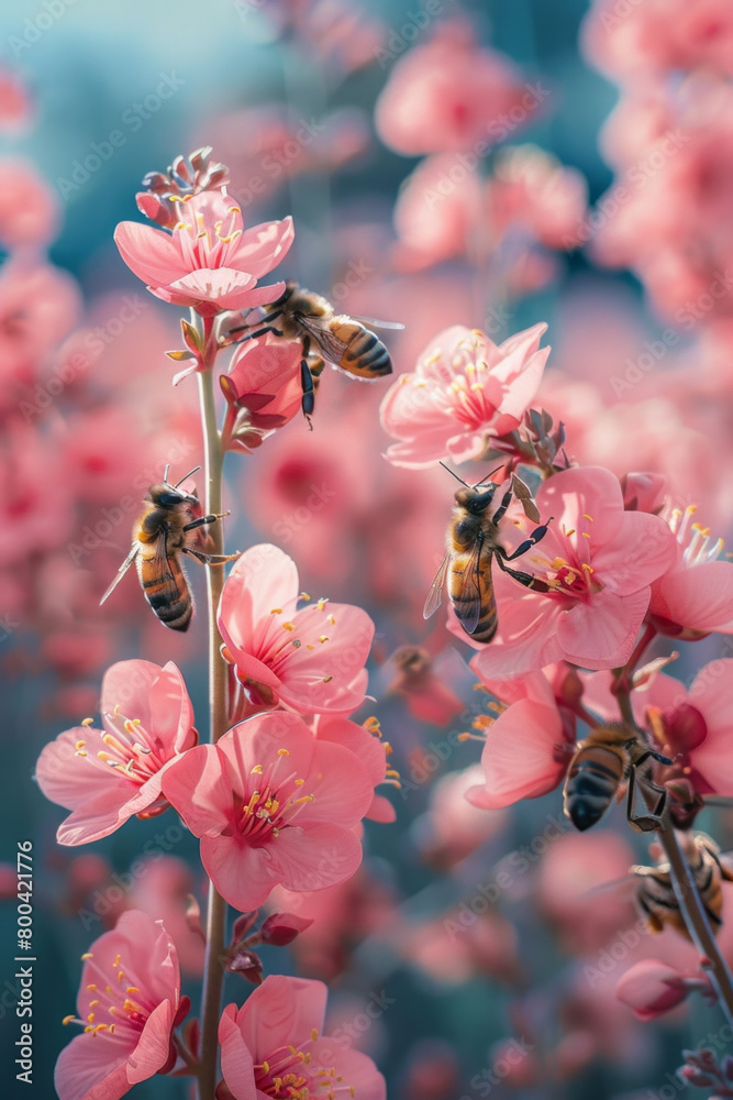 Aufkleber A dynamic pattern where honeybee flight paths turn into blooming flowers, showcasing their role in pollination and ecosystem health,