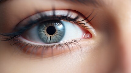 Young woman eye closeup, face detail, extended eyelashes, beauty concept