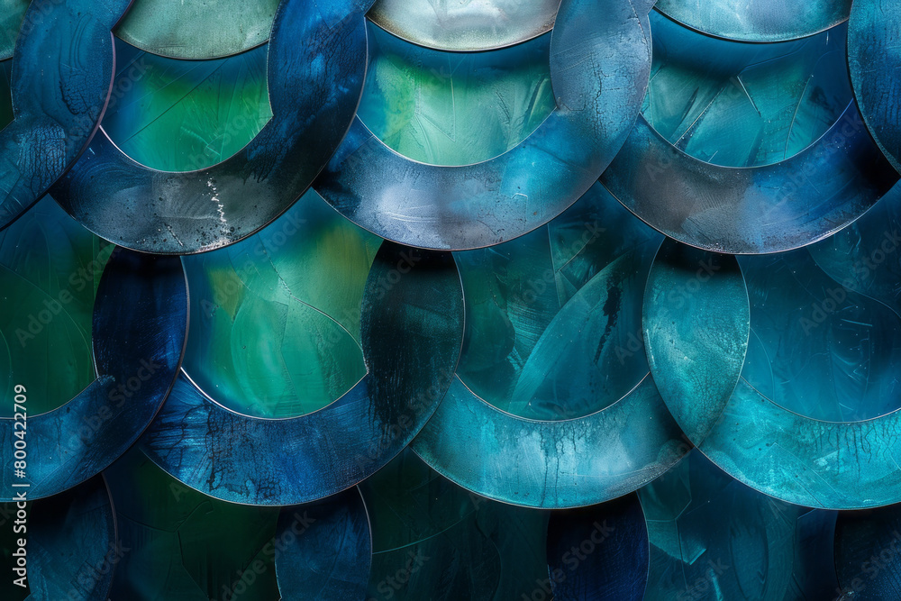 Fototapete a composition with interlocking circles in various shades of blue and green, suggesting unity and gl