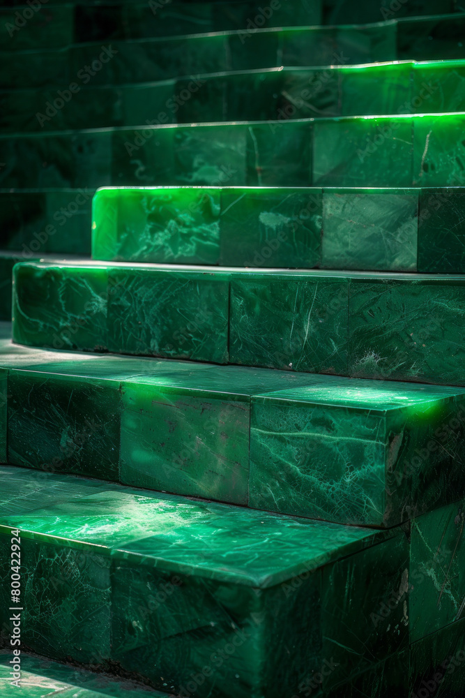 Aufkleber a pattern of ascending steps, each in a different shade of green, advocating for progress in environ