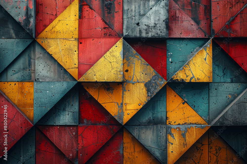 Poster An image of sharp angles and pointed shapes in a chaotic arrangement, colored in urgent reds and warning yellows, calling for immediate action,
