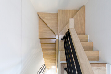 Wooden stairs interior design of contemporary, Modern house building stair. top view