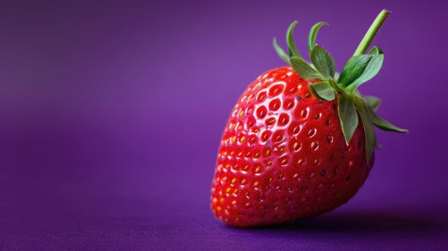 Juicy red strawberries on a purple background. Summer harvest, sweet snack.