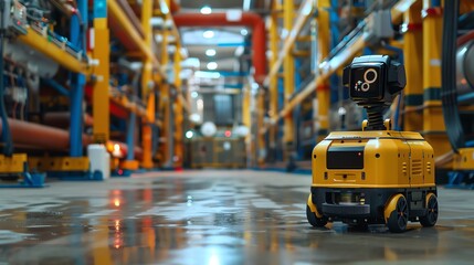 A robot with thermal imaging capabilities inspecting heating systems in a large industrial complex
