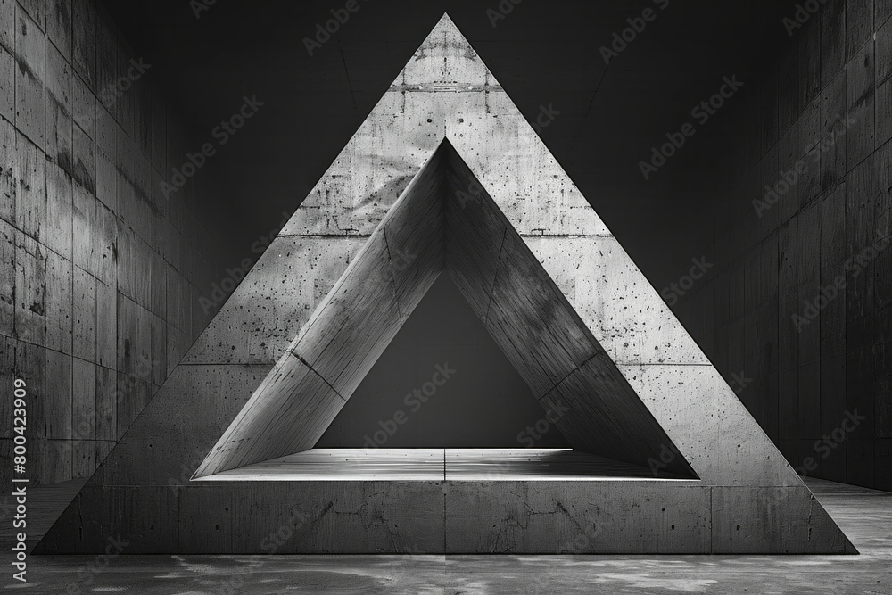 Fototapete An image of a large, bold triangle split into three smaller triangles in monochromatic shades, exploring the concept of fragmentation,