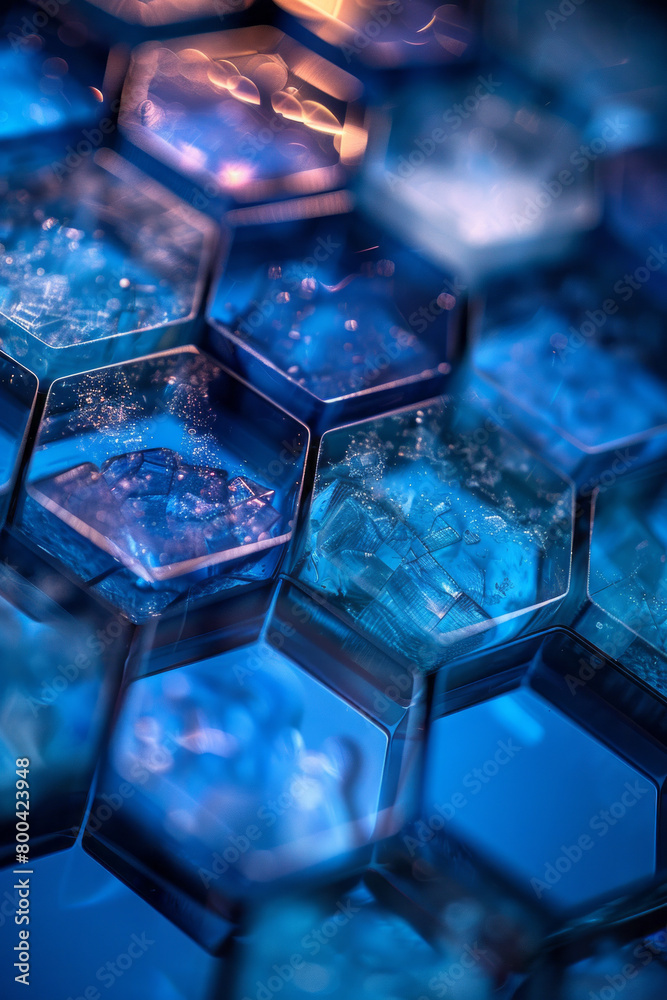 Aufkleber A series of concentric hexagons, each a different shade of blue, creating a calming, rhythmic pattern,