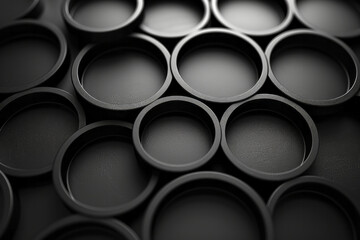 An arrangement of overlapping circles in varying opacities of black, creating a sense of depth and complexity through simplicity,