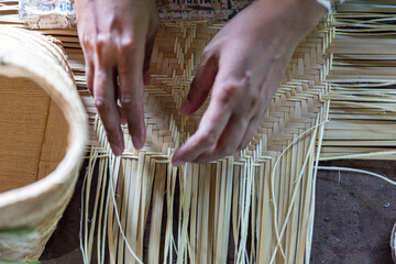 The process of Weaving baskets. Most local resources make Bamboo Crafts
