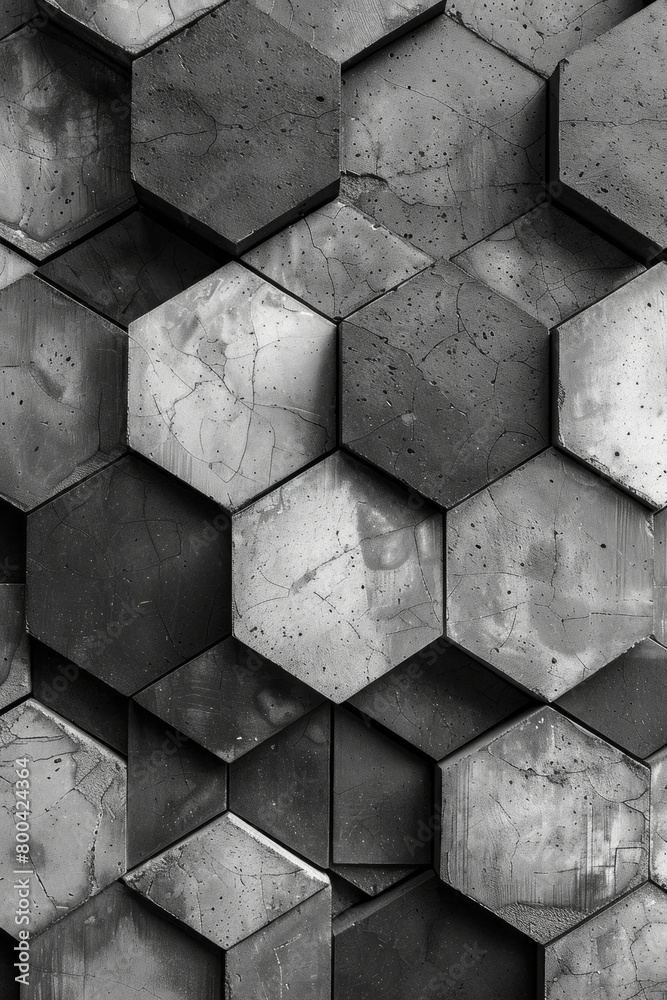 Poster An image of a single, large hexagon, divided into a spectrum of gray-scale panels, exploring the nuances of shade,