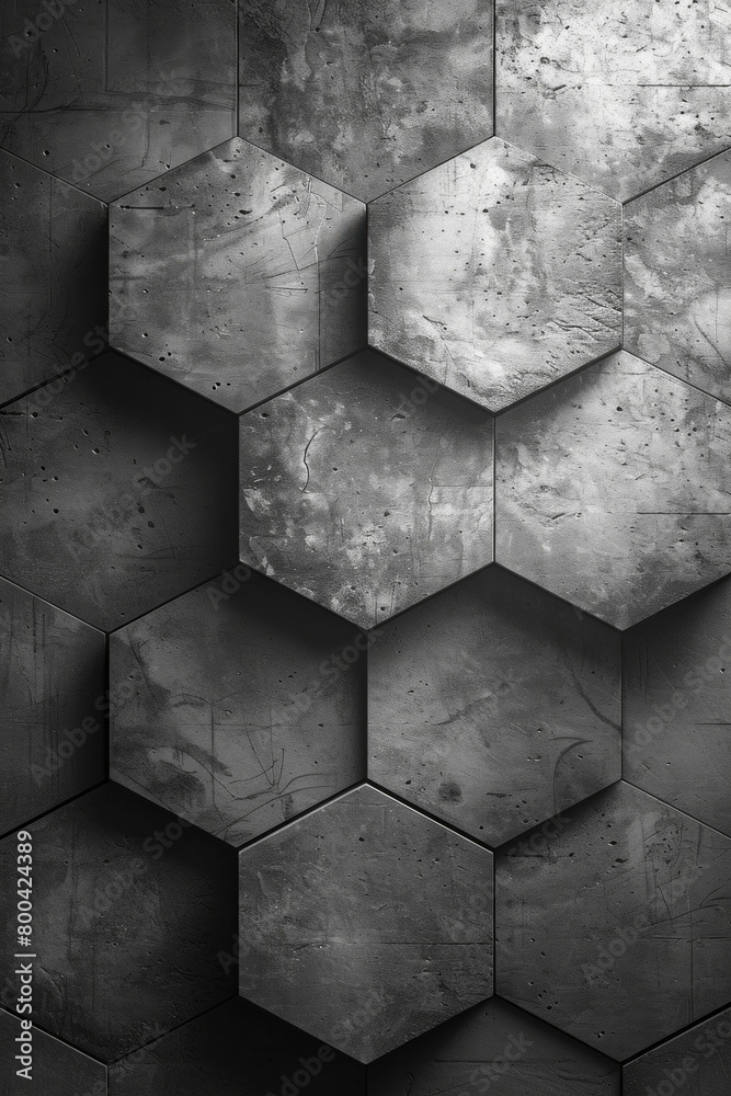 Poster an image of a single, large hexagon, divided into a spectrum of gray-scale panels, exploring the nua