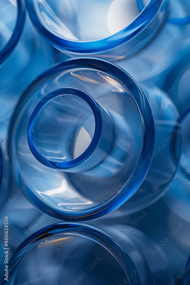 Poster a minimalist depiction of overlapping rings, each ring a different shade of blue, symbolizing harmon