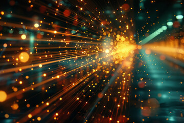 Fototapeta premium A background with streaming lights that blur into horizontal lines, conveying the speed of digital data transfers,