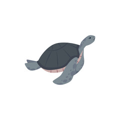 Vector illustration of a floating cartoon sea turtle with spotted fins, side view on a white background