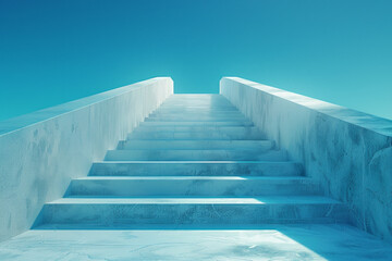 An abstract depiction of a staircase leading up to a bright, open sky, symbolizing limitless possibilities,