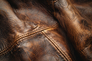 A close-up of old leather, highlighting the creases and wear for a rich, textured history,