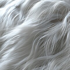 White silver fur, closeup of the hair texture of an animal's coat