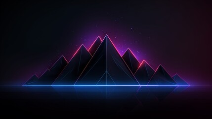 Minimalist mountain outline against a techno grid background, with vibrant neon accents suitable for modern technology advertisement