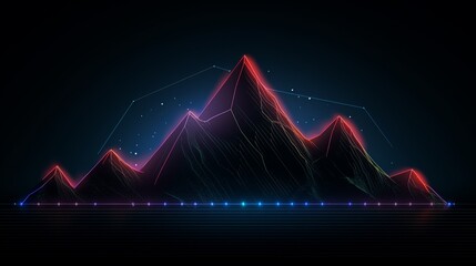 Minimalist mountain outline against a techno grid background, with vibrant neon accents suitable for modern technology advertisement