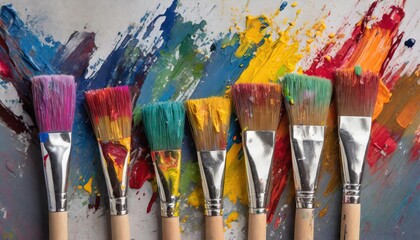 Obraz premium Colorful paint brush splashes on canvas.